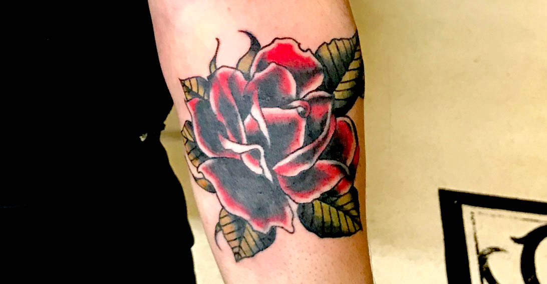 Picture, Max, Mad Max, Mad Max Wallace, Tattoo, Flash, Painting, Top Hat, Artist, Art, american traditional, rose, flower, leaves